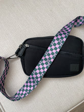 Load image into Gallery viewer, Purple/ Green Checker + Floral Bag Strap