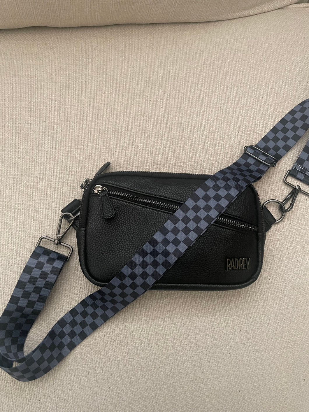 Grey & Black Checker Bag Strap