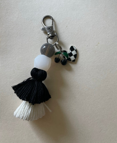 Black Cherry + Checker Heart Charm Tassel