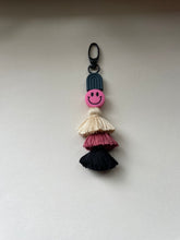 Load image into Gallery viewer, Grey Arch/ Pink Smiley Tassel Keychain