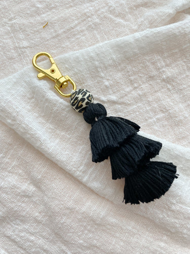 Black Cheetah Tassel Keychain